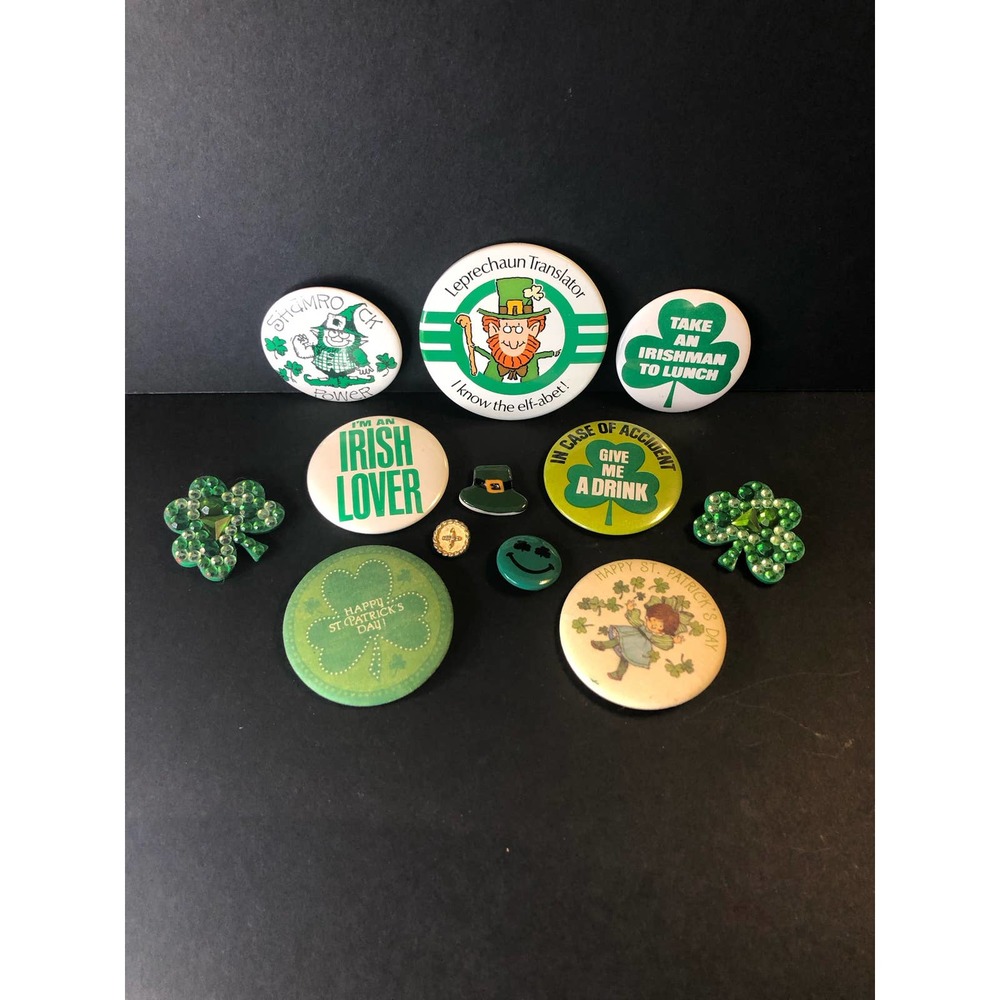 Irish St Pats Leprecaun pin collection, vintage Hallmark Russ Berrie